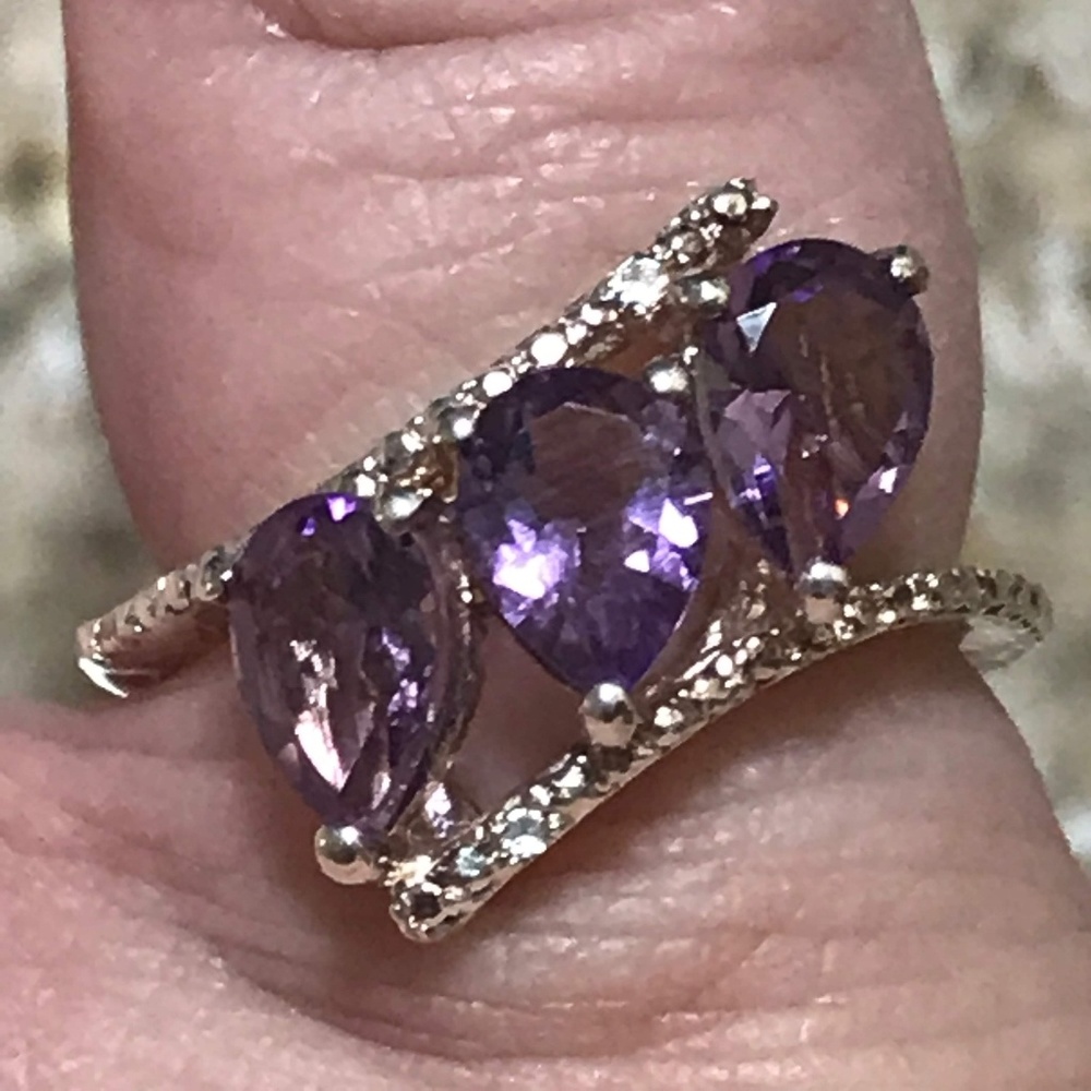 🔥Nwt! Genuine Amethyst + Zircons .925 Ring + gift
